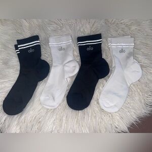Alo 4pk Unisex Half-Crew Performance Socks Reflective Black & White M/L 7.5-11.5